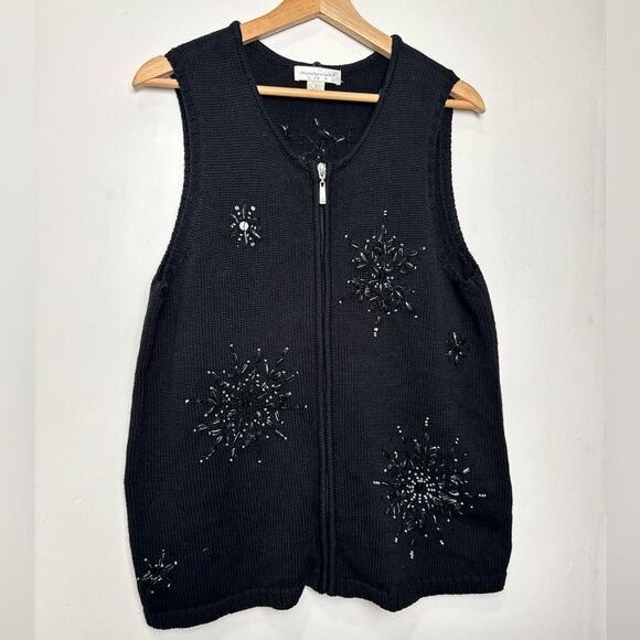 Christopher & banks Ugly Christmas Holiday Sweater vest size L snowflake black - Picture 6 of 12